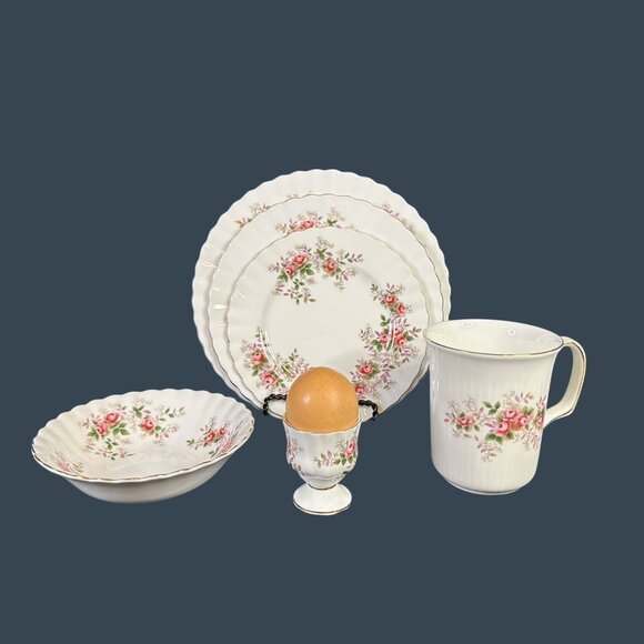 2 VTG Royal Albert Lavender Rose Bone China 6 Piece Breakfast Set 1961 Farmhouse - Picture 2 of 16